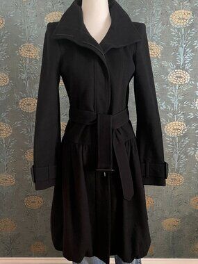 Burberry London Black Virgin Wool Cashmere Coat Knee Length Size 38